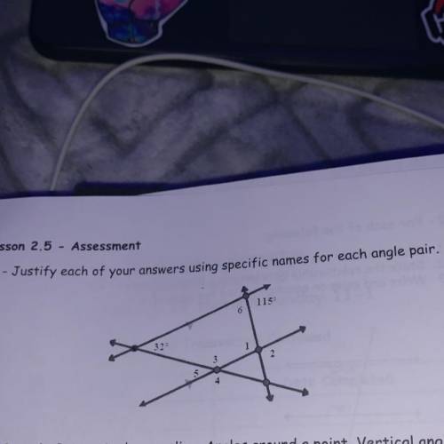 How do i justify each of these answers using specific names for each angle pair?