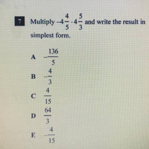 Multiply -4 4/4 • 4 5/3 and write the result in simplest form.