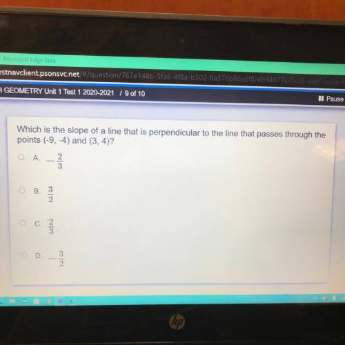 Which is the slope of a line that is perpendicular to the line that passes through the

points (-9