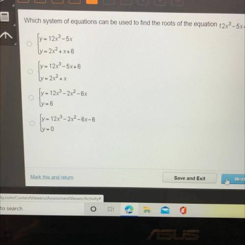 Which system of equations can be used to find the roots of the equation 12x^3 - 5x = 2x²+x+6?
