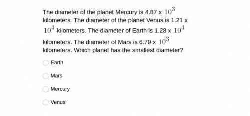 Which planet has the smallest diameter?  look at the picture!