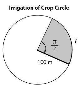 A farm uses an irrigation system to water crops in a circular pattern, as shown in the diagram belo