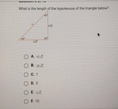 What is the length of the hypotenuse of the triangle below?