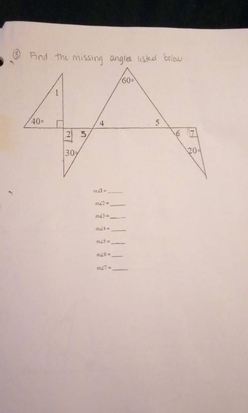 Find the missing angles listed below
