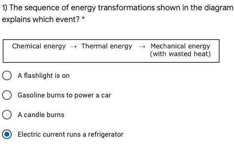 The sequence of energy transformations shown in the diagram explains which event?

A. A flashligh
