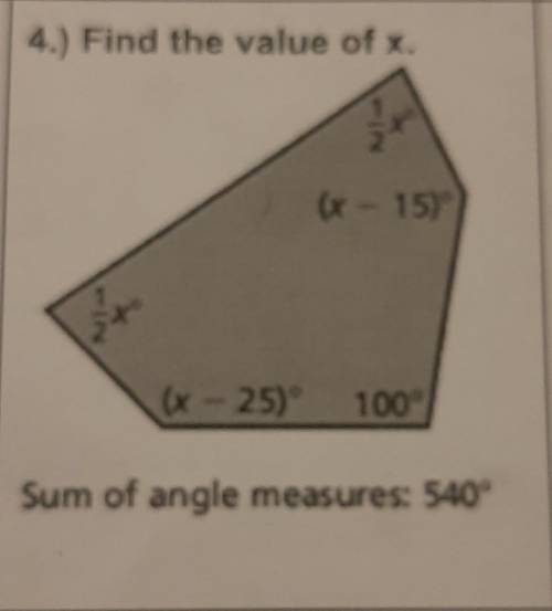 Find the value of x  the sum of angle measurements Is 540°