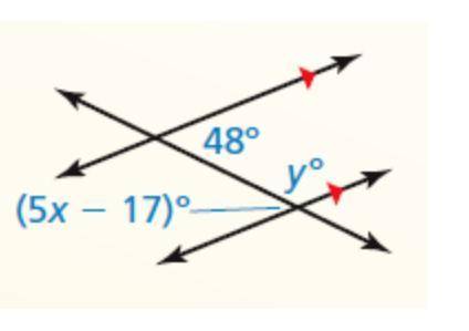 Find the values of x
and y
.
x =
and y =
.