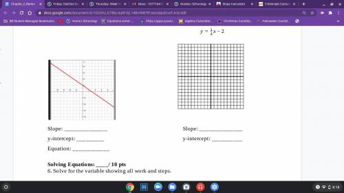What is the slope, y-intercept and equation for these graphs