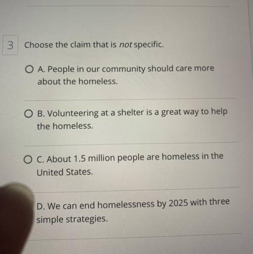 Choose the claim that is not specific.

A. People in our community should care more about the home