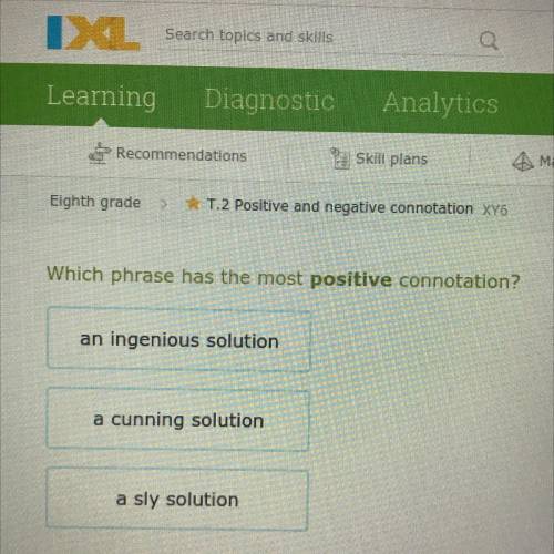 Which phrase has the most positive connotation? An ingenious solution , a cunning solution , a sly