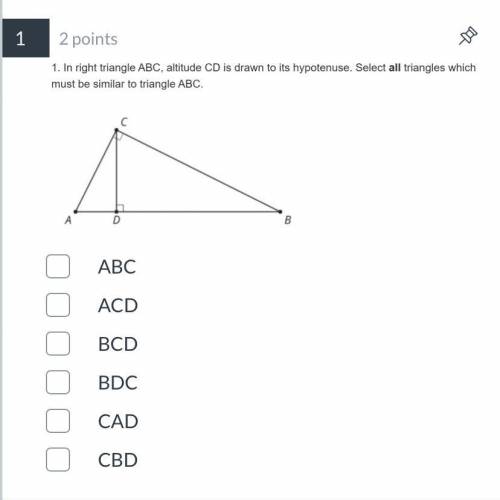 PLEASE LOOK AT TGE ATTACHED IMAGE

In right triangle ABC, altitude CD is drawn to its hypotenuse.