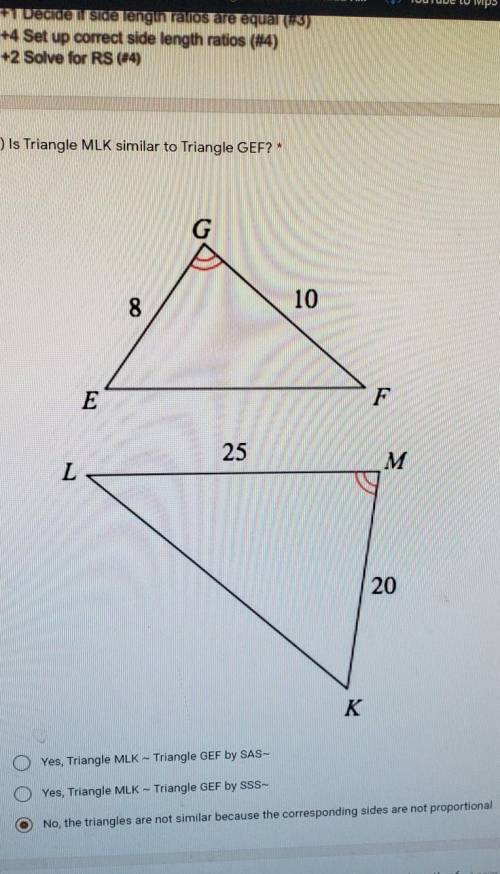 Is triangle MLK similar to Triangle GEF