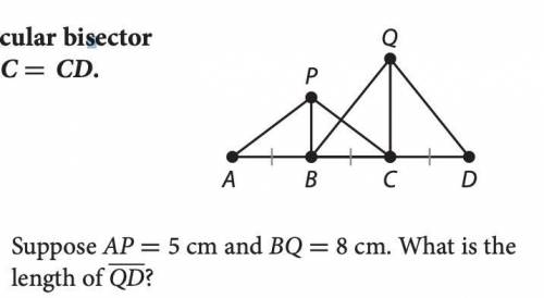 Suppose AP = 5cm and BQ=8cm. what is the length of QD?