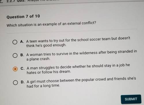 Which situation is an example of an external conflict?