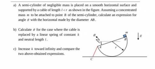 A) A semi-cylinder of negligible mass is placed on a smooth horizontal surface and

supported by a