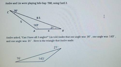 Pls help due today!!!

1. Is Andres triangle congruent to the one on the data card?2. What other i