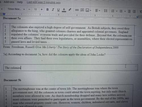 5a) According to document 5a how did the colonies apply the ideas of John Locke?