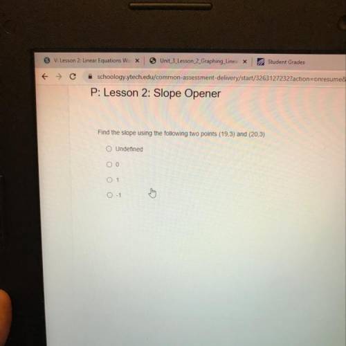 Find the slope using the following two points (19.3) and (20,3)