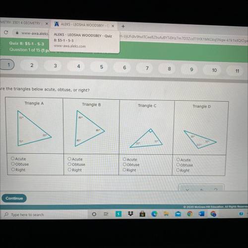 Are the triangles below acute, obtuse or right?