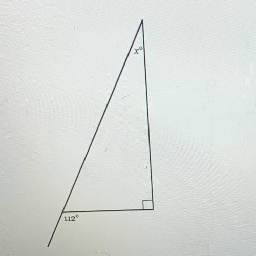 A side of the triangle below has been extended to form an exterior angle of 112°. Find

the value