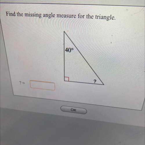 Find the missing angle measure for the triangle.
PLSSSSSS HELP