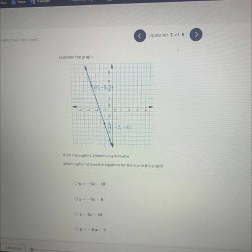 Examine the graph? which option shows the equation for the line in the graph