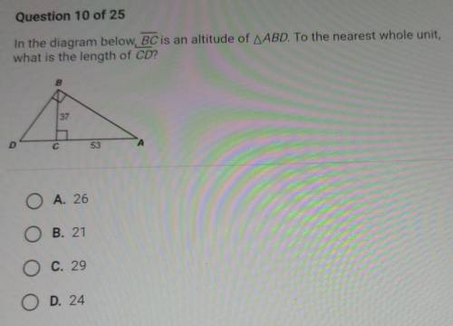 In the diagram below, BC is an altitude of AABD. To the nearest whole unit, what is the length of C