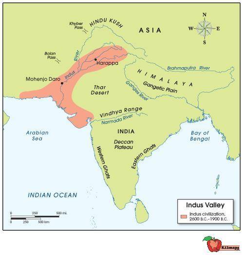 Use the map below to answer the following question:

Map image showing the Indus Valley. The Indus
