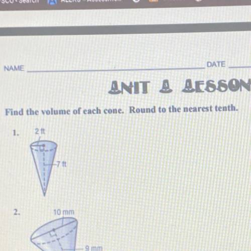 Find the volume of each cone. Round to the nearest tenth.
