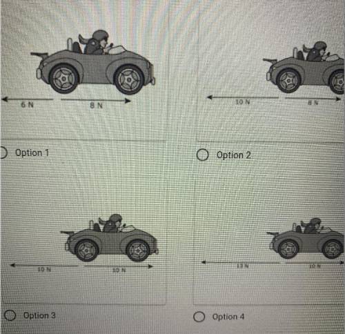 The diagrams below show forces acting on a toy car as it moves to the right which diagram shows the