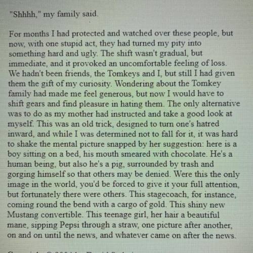 Re-read the final paragraph. How and why has David's attitude toward the Tomkey

family changed? H