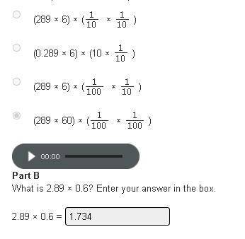 Part A
Which expression is NOT equivalent to 2.89 × 0.6?