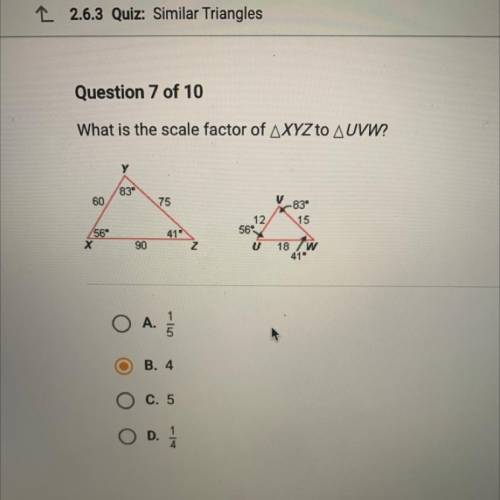 What is the scale factor of AXYZ to AUVW?
