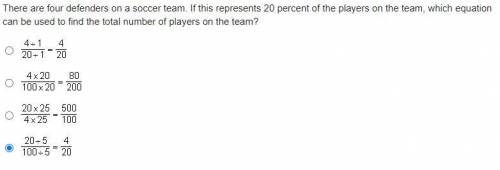 There are four defenders on a soccer team. If this represents 20 percent of the players on the team