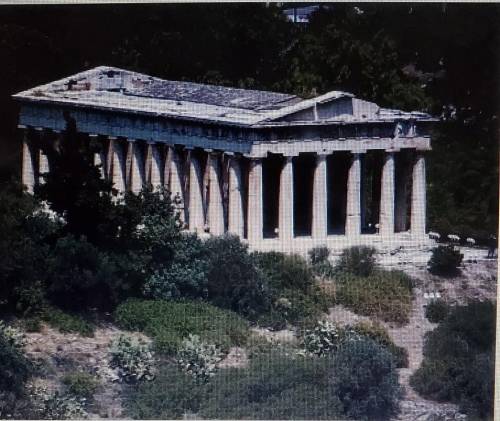 Examine the image, then answer the question What has helped this ancient Greek structure stand for