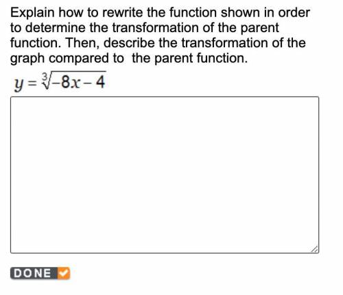 Explain how to rewrite the function shown in order to determine the transformation of the parent fu