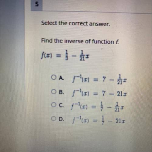 Giving brainliest!!

Find the inverse of function f.
f(x) = 1 - 1
OA ) = 7 - 1 1 2 2 2
OB. 1-1) =