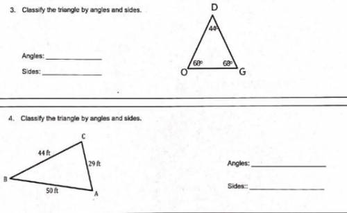 Please help...
Classify the triangles by angles and sides