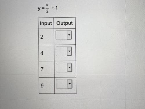 Determine the output for each input value in the following function.
y=x/2 +1
