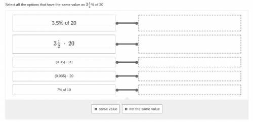 Select ALL the options that have the same value as 3 1/2% of 20.