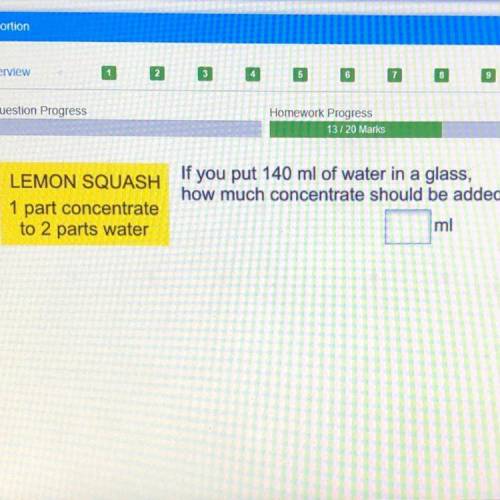 If you put 140 rail of water in a glass,

how much concentrate should be added?
Lemon Squash;
1 pa