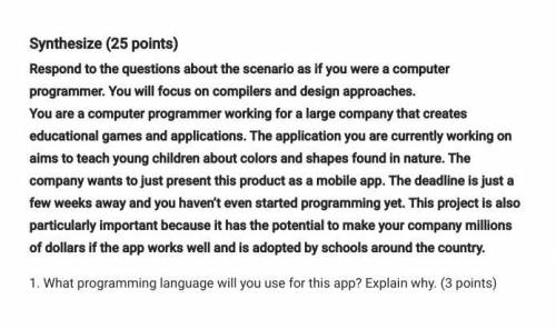 1. What programming language will you use for this app? Explain why. (3 points)