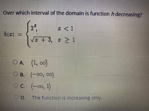 Over which interval of the domain is function h decreasing?