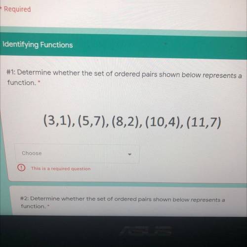 Determine whether the set of ordered pairs shown below represents a
function
46 points