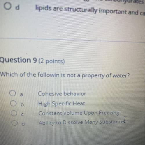 Which of the following is not a property of water￼