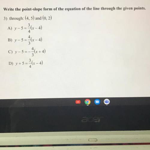 Please show work

Write the point-slope form of the equation of the line through the given points.