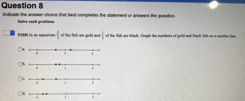 FISH in an aquarium 2/3 of the fish are gold and 1/5 of the fish are black. Graph the numbers of go