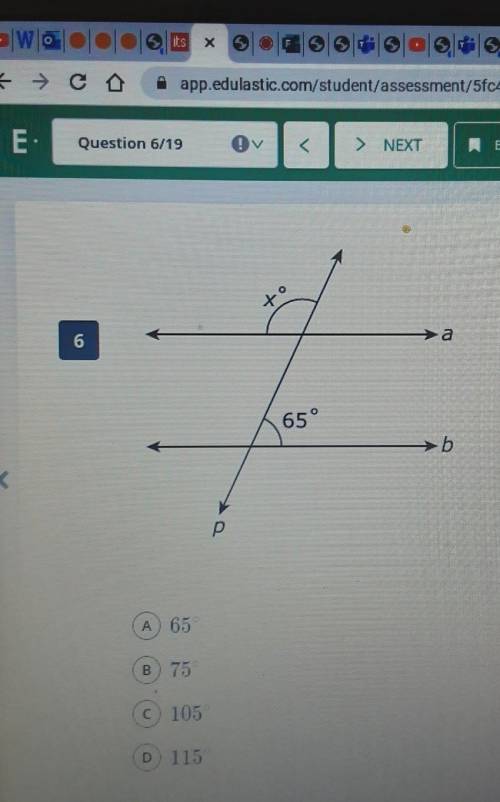 Two parallel lines, a and b, are cut by transversal p. What is the measure of triangle x