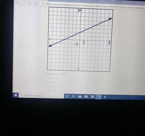 Help Me! ASAP! What is the equation of the line?

A. y=2x+2B. y=1/2x+2C. y=2x-4D. y=1/2x-4