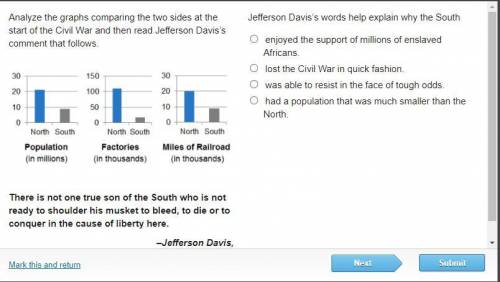 Jefferson Davis’s words help explain why the South TIMED PLEASE HELP

enjoyed the support of milli